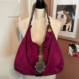 Vintage | LeatherRock | suede | magenta purple | brass flower | leather …